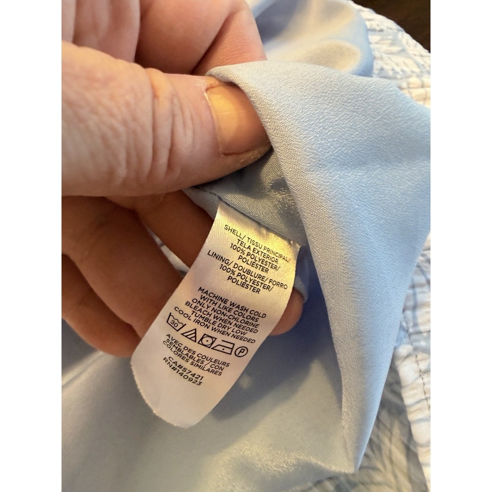Loft Dress Medium Blue Print Crepe Crinkle sleeveless pockets - Picture 7 of 7